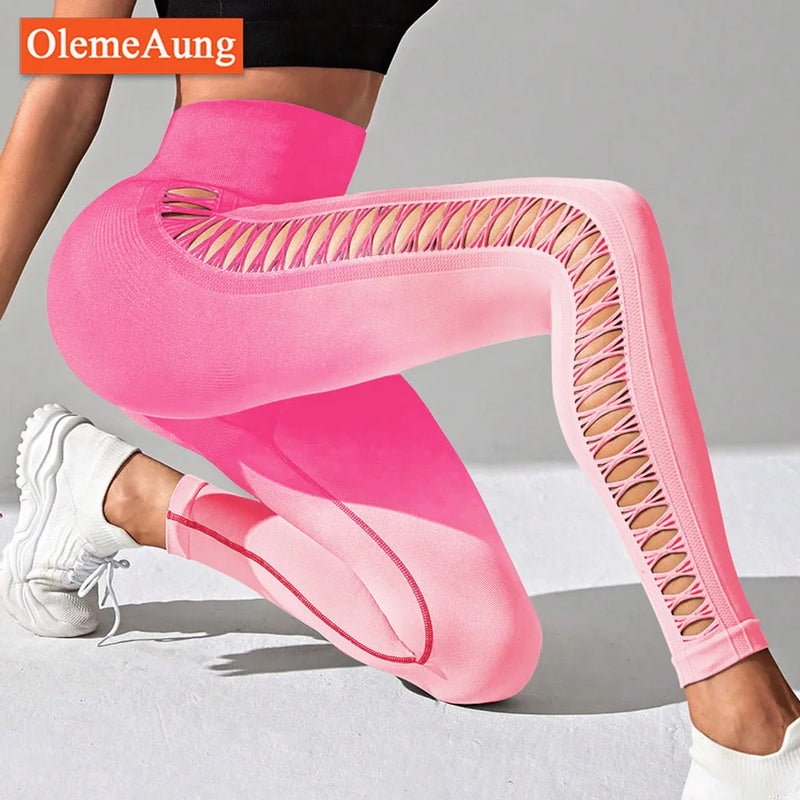 the GRADIENT LEGGINGS - High Waist Side Mesh Yoga Leggings Women's Running Fitness Hip Tight Sports Yoga Pants