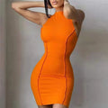 the HEIDI - Sexy Slim Wrap Hip Solid Patchwork O-Neck Sleeveless Mini Dress