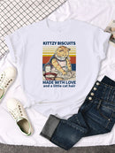 the KITTZY BISCUITS - Cats Cooking Cartoon Printing Short Sleeve Breathable T-Shirts for Women