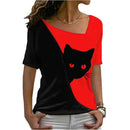 the WATCHER - Cat 3D Print V-Neck Short Sleeve Oversized T-Shirts for Women