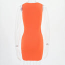 the HEIDI - Sexy Slim Wrap Hip Solid Patchwork O-Neck Sleeveless Mini Dress