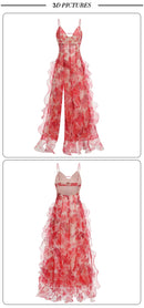 the FLOWER GIRL - Colorful Floral Printing Beach Long Dresses, Summer Chic Spaghetti Straps Backless Princess Fairy Maxi Dress