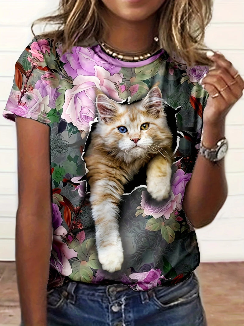 Women 3D Cute Cat Printed Women's T-Shirt Summer Oversized T-Shirt Fashion Popular Clothes Women Clothing Short Sleeve Blouse