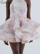 the DIXIE PIXIE - Halter Lace Up Sweet Women Mini Dress, Sexy Backless Ruffle Stacked A-Line Bodycon Female Fashion Princess Party Dress