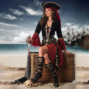 the PIRATE CAPTAIN - Red Pirate Costume Pirate Captain Adult Steampunk Dress Halloween Masquerade Pirate Dress with Hat Belt