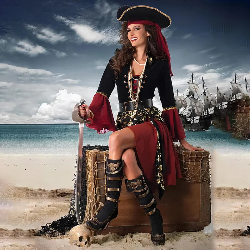 the PIRATE - Red Pirate Costume Women Pirate Captain Adult Female