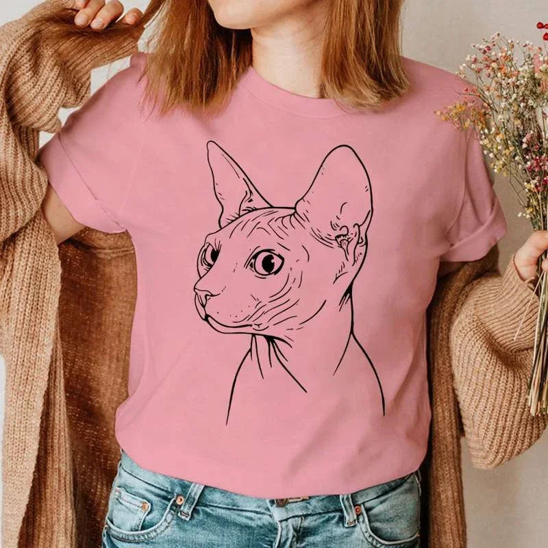 the SPHINX CAT - Casual Fashion Graphic Short Sleeve Sphinx Cat T-Shirts for Women