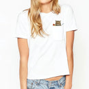 the HUNGRY CAT - Funny Cats Printed Pocket Cotton Short Sleeve T-Shirts for Women