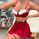 the SANTA'S FAVORITE PET - Women's Christmas Lingerie Set Sexy Red Bra and Skirt Thong Set Garter Erotic Underwear Sets Christmas Sleepwear Nightwear