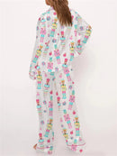 the NUTCRACKER - Women's Silk Satin Pajama Set Christmas Nutcracker Long Sleeve Shirt Tops and Wide Leg Pants Sleepwear