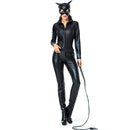 the CAT WOMAN - Black PU Leather Cat Woman Costume for Halloween Adult Carnival Party Catsuit