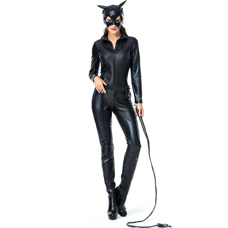 the BAD KITTY - Black PU Cat Costume for Halloween Adult Women