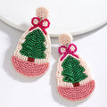 the PRETTY IN PINK COLLECTION - Pink Handmade Beaded Heart-Shaped Christmas Tree Earrings Suitable for Christmas Valentine's Day Wear