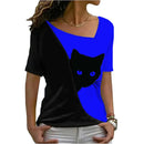 the WATCHER - Cat 3D Print V-Neck Short Sleeve Oversized T-Shirts for Women