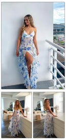 the FLOWER GIRL - Colorful Floral Printing Beach Long Dresses, Summer Chic Spaghetti Straps Backless Princess Fairy Maxi Dress