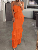 the SIMPLY CHIC - Women Fashion Bandeau Shirred Ruffle Hem Layered Dress