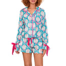 the JOLLY PAJAMAS - Women Christmas Pajama Set Santa/Tree Print Lapel Neck Button Tie Knot Long Sleeve Shirts Tops Shorts 2-Piece Loungewear Outfits