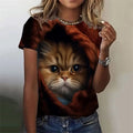 the CUDDLE CAT - 3D Printed Cute Funny Cat Graphic Oversized Short Sleeves Round Neck T-Shirts for Women