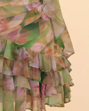 the ELEGANT ROSE - Chiffon Ruffle Dress for Women, Fashion Print Mini A-Line Holiday Party Dresses, Summer Sexy Backless Strapless Dress