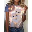 the CUTESY CAT - Cute Animal 3D Printed Short Sleeves Summer Oversized O-Neck T-Shirts for Women