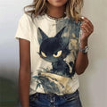 the MAD CAT - 3D Printed Cute Cat Round Neck Short Sleeve Loose T-Shirt for Women