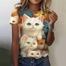 the CAT CROWD - 3D Printed Animal Cute Cat Pattern Short Sleeves Loose Crew Neck Oversized T-Shirts for Women