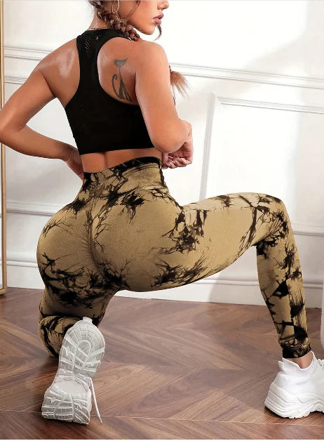 the GRANITE LEGGINGS - High Waisted Buttocks Lifted Belly Contracted Tie-Dyed Gym Yoga Leggings Sportswear