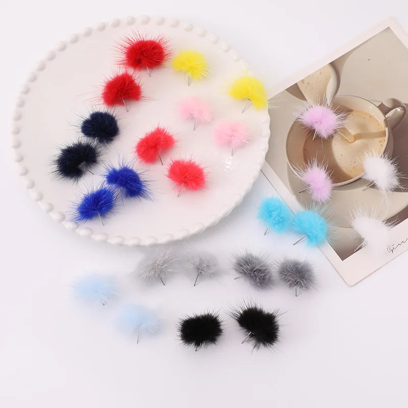 the FURBALL COLLECTION - Genuine Mink Fur Ball Fur Pom Pom Stud Earrings SoftJewelry Cute Christmas Gift