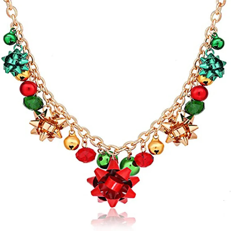 the JINGLE BELLS - Christmas Necklace X-Mas Jingle Bell Necklaces Present Bow Pendant Necklace Earrings Bracelet Gifts