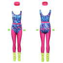 the 80'S RETRO WORKOUT - 6Pcs/Set Adult Retro 80s Hippie Disco Cosplay Costume Jumpsuit Headband Sportwear Outfits Halloween Carnival Party Suit