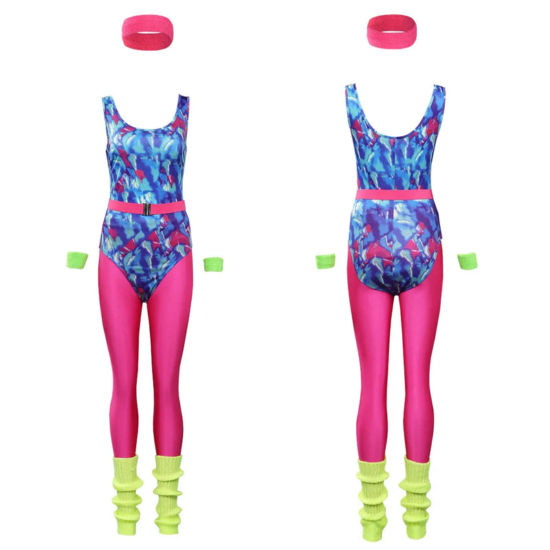 the RETRO WORKOUT - 6Pcs/set Adult Retro 80s Hippie Disco Cosplay Costume Women Jumpsuit