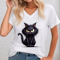 the MOON CAT - Cat Printed Short Sleeve Oversized V-Neck T-Shirts for Women