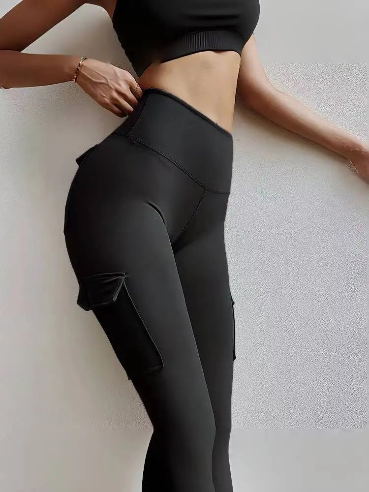 the CARGO LEGGINGS - High Waist Yoga Pants Pockets Women Legging Running Sportswear Yoga Wear Fitness Legging Pants