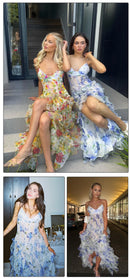 the FLOWER GIRL - Colorful Floral Printing Beach Long Dresses, Summer Chic Spaghetti Straps Backless Princess Fairy Maxi Dress