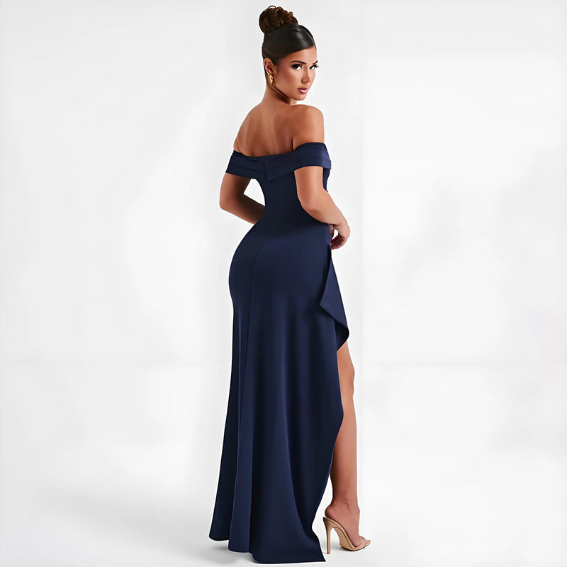 the JULIA - Elegant Evening Off-Shoulder High Waist Side Slit Long Formal Dress