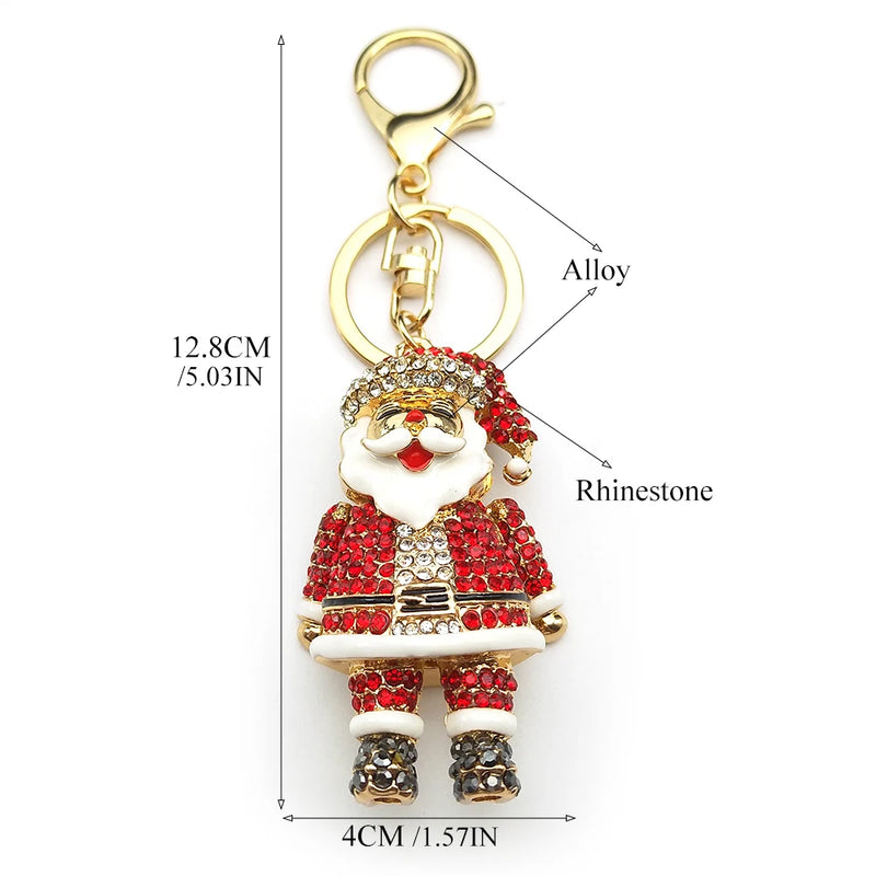 the RHINESTONE SANTA - Santa Claus Rhinestone Key Rings Alloy Gold Color Father Christmas Jewelry Gifts