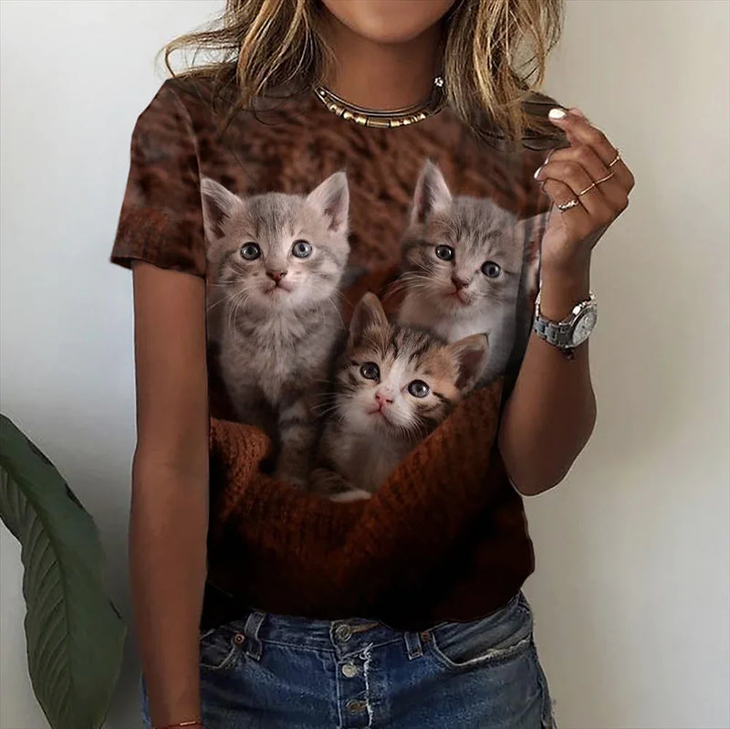 Women 3D Cute Cat Printed Women's T-Shirt Summer Oversized T-Shirt Fashion Popular Clothes Women Clothing Short Sleeve Blouse