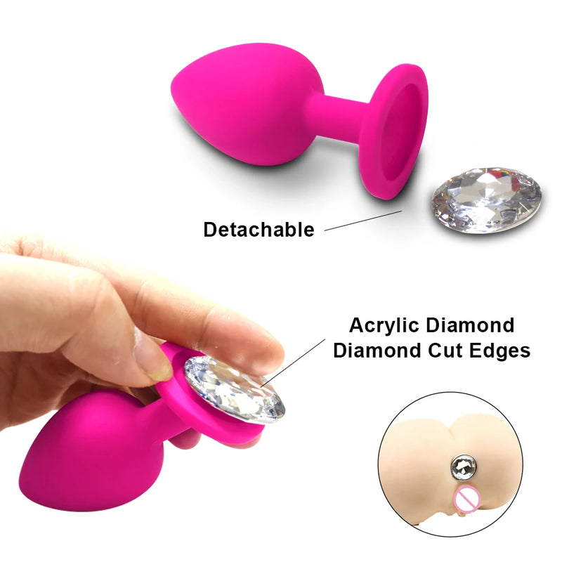 the DIAMOND - S/M/L Anal Plug Butt Vibrator Women/Men Soft Silicone Round Shaped Erotic Bullet Anal plug Bullet Gay Sex Toys for Adults