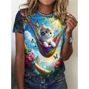 the CUTESY CAT - Cute Animal 3D Printed Short Sleeves Summer Oversized O-Neck T-Shirts for Women