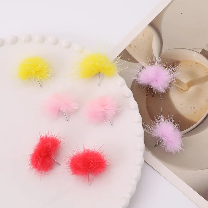 the FURBALL COLLECTION - Genuine Mink Fur Ball Fur Pom Pom Stud Earrings SoftJewelry Cute Christmas Gift