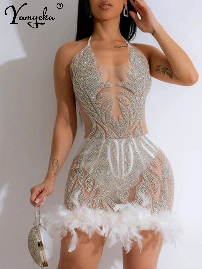 the ROXANNE - Sexy Elegant Slip Sequin See-Through Mesh Midi Evening Dress