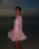 the EVENING ORCHID - Fashion Ruffles Edge Single Breasted Women's Dress, Fashion Long Lantern Sleeve High Waist Mini Dresses