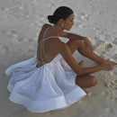 the BEACH BARBIE - Beach Backless Short Puffy Sling Dress, Women Sexy Lace Up Sleeveless A-Line Dresses, Summer Lady Vacation Seaside Solid Dress