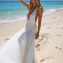 the CASTAWAY - Elegant V-Neck Sleeveless Long Dress Summer Sexy Lace Patchwork Solid Party Dress, Lady Fashion Height Waist Pleat Maxi Dress