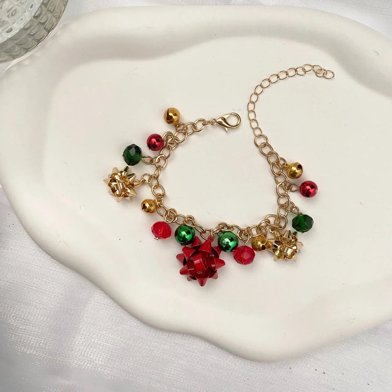 the JINGLE BELLS - Christmas Necklace X-Mas Jingle Bell Necklaces Present Bow Pendant Necklace Earrings Bracelet Gifts