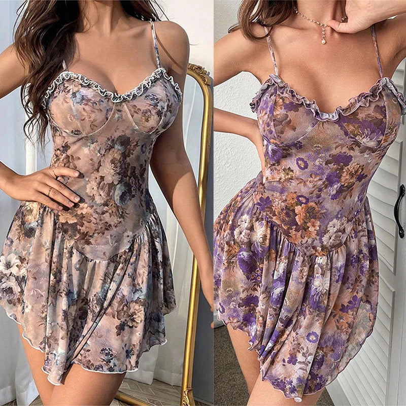 the CHARLOTTE - Tight Camisole Floral Deep V-Neck Sexy Mini Dress