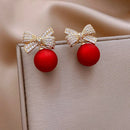 the SWEETHEART -  Ball Crystal Drop Earrings Elegant Pearl Bow Knot Stud Earrings Girl Christmas Jewelry Xmas Party Gift