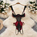 the SECRET SANTA - Christmas Red Top Sexy Patchwork Bodysuit Cosplay Erotic Lingerie Winter Strap Pajamas Nightwear