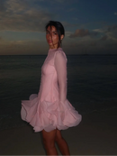 the EVENING ORCHID - Fashion Ruffles Edge Single Breasted Women's Dress, Fashion Long Lantern Sleeve High Waist Mini Dresses