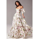 the BRIDGERTON - Spring/Summer Women's Off Shoulder Floral Long Dress, Fashion Long Dress European and American Women's Wear